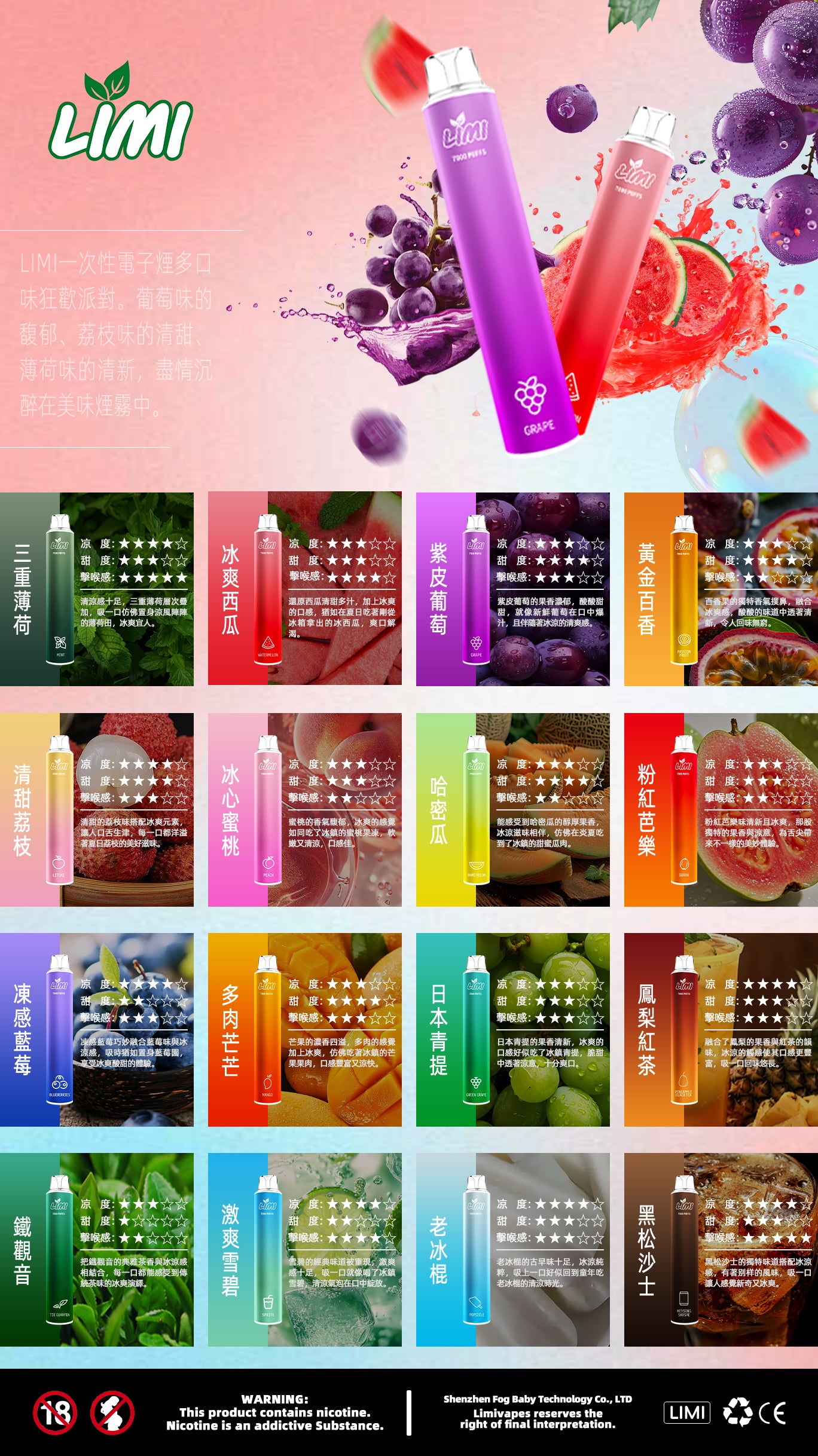 台灣現貨-Limi7000口拋棄式/電子煙  煙油容量更高 口味更優化